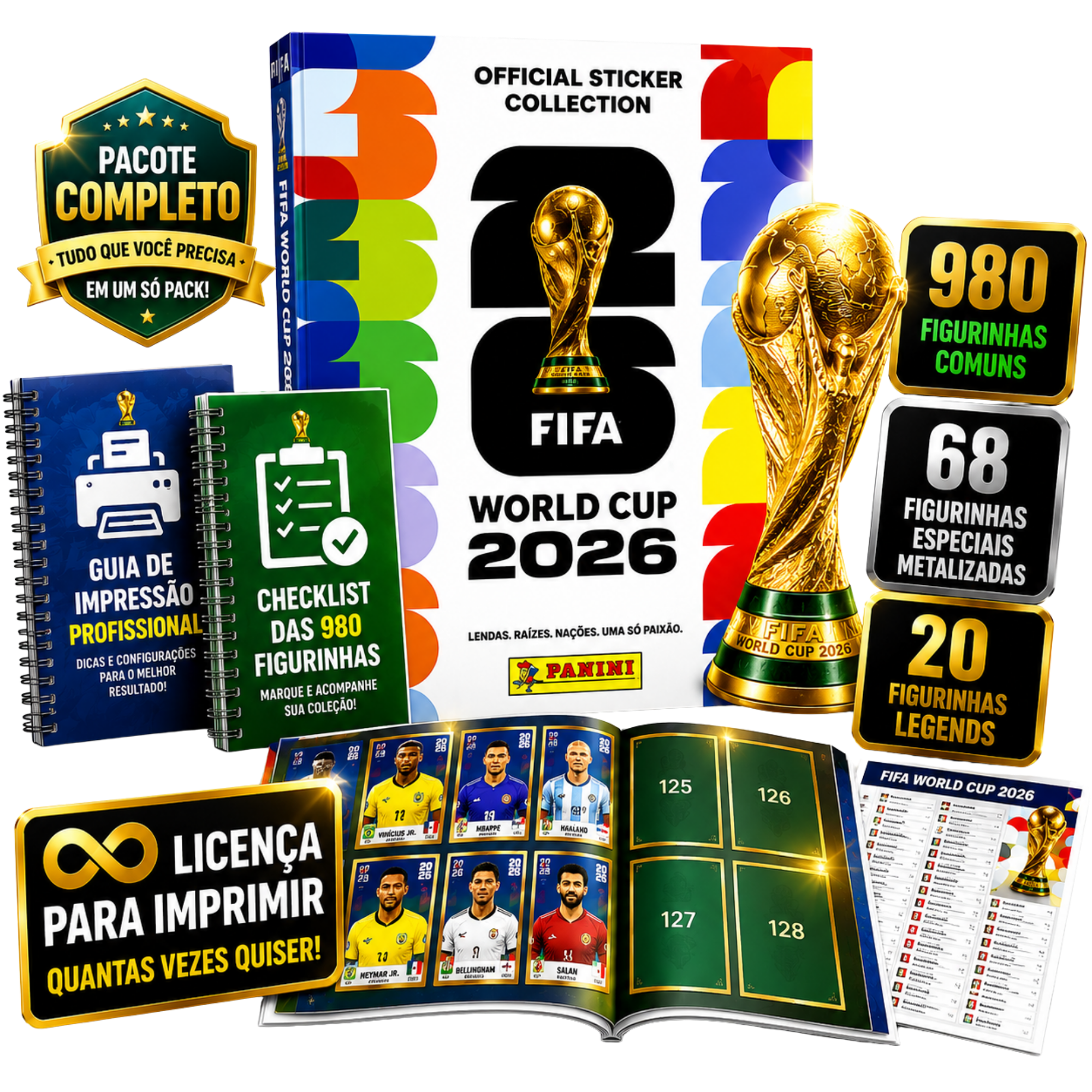 Álbum Copa 2026 + Figurinhas para imprimir - Pacote Completo